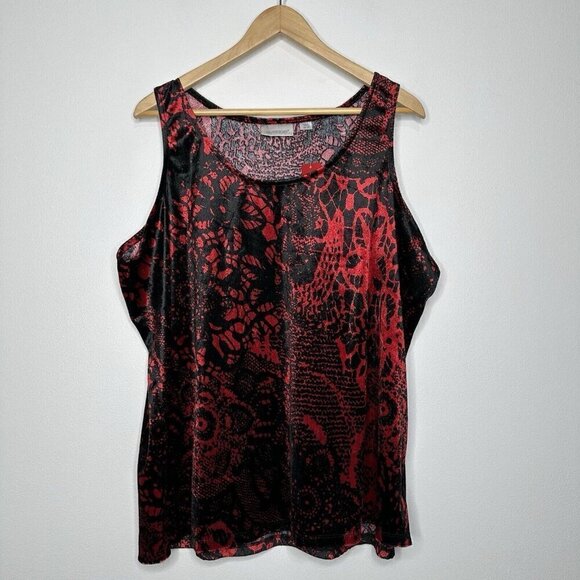 Avenue Tank Top shell Size 26 Red Black Velvet Floral Elegant - Picture 1 of 10